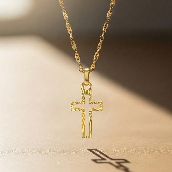 9K Yellow Gold 9mm X 21.5mm Diamond Cut Cutout Cross Pendant 7188522 2