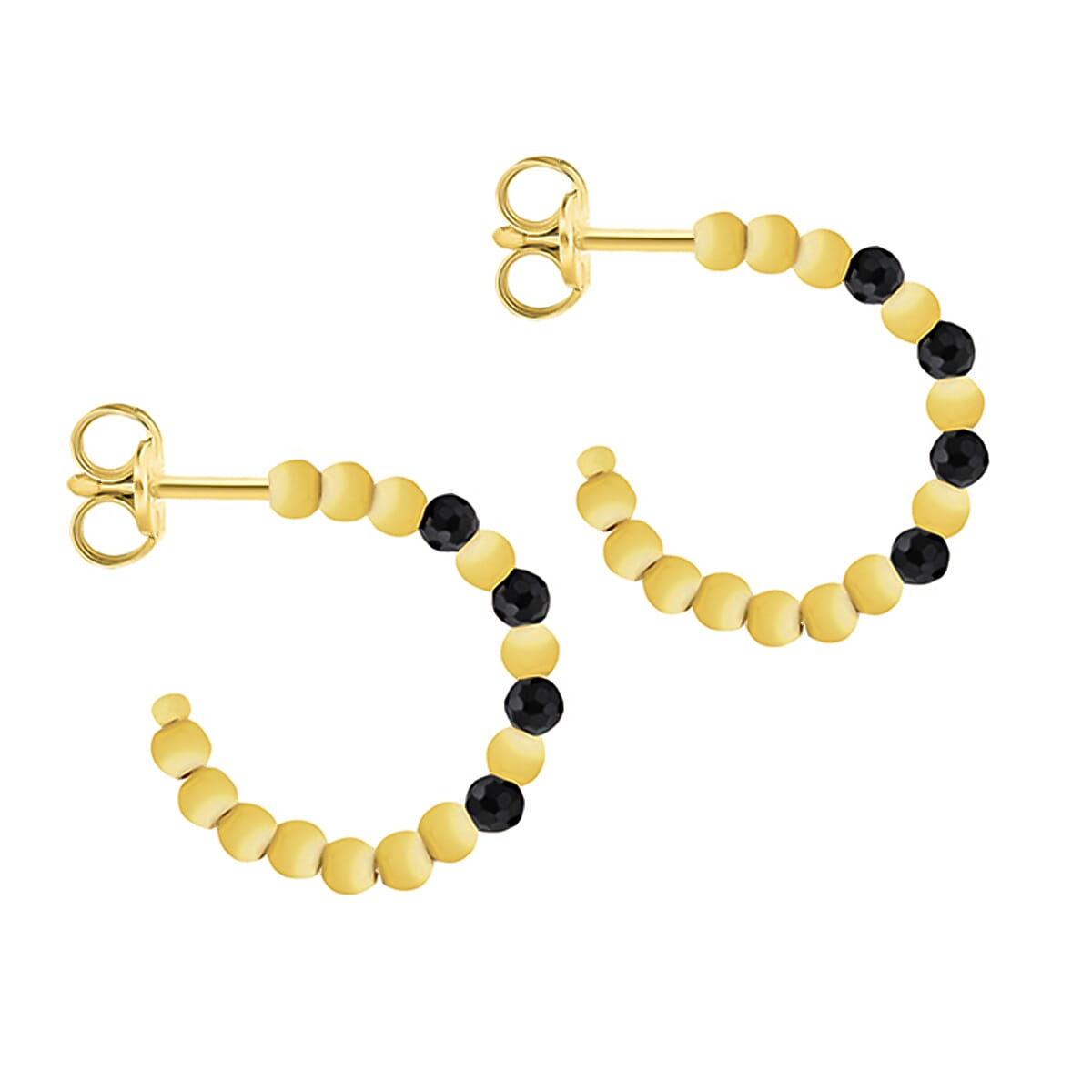 9K Gold Black Cubic Zircon Open Hoop Earrings 7812706 2