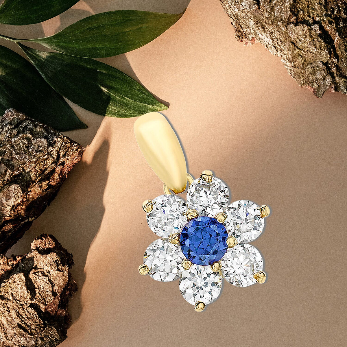 9K Yellow Gold A Blue Cubic Zirconia, Cubic Zirconia Halo Pendant 1.54 ct, Gold Wt. 0.75 Gms  1.540  Ct. 7712849 2