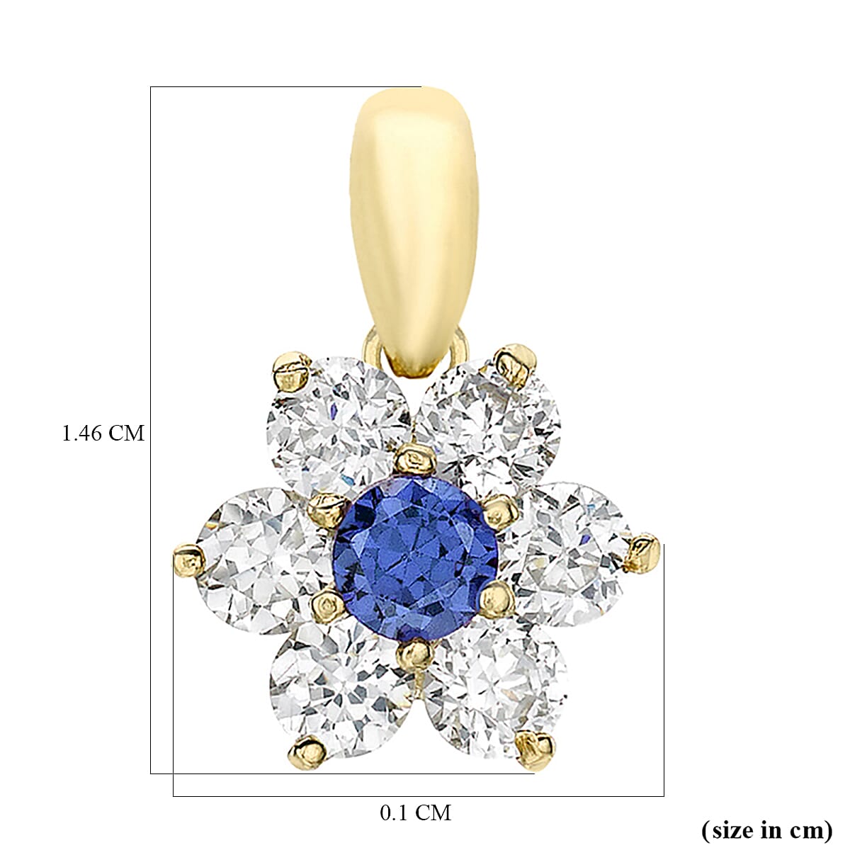 9K Yellow Gold A Blue Cubic Zirconia, Cubic Zirconia Halo Pendant 1.54 ct, Gold Wt. 0.75 Gms  1.540  Ct. 7712849 3