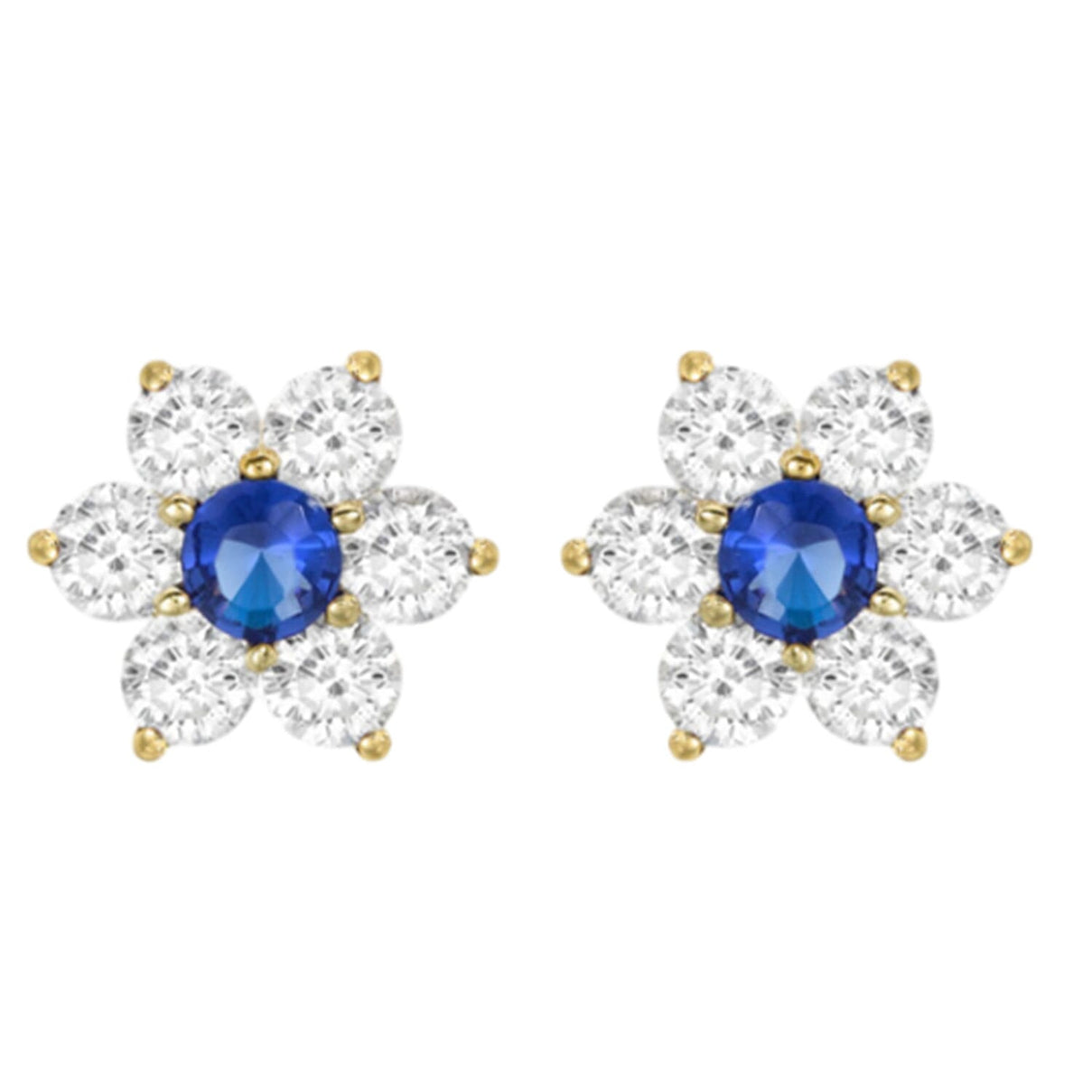 9K Gold Blue and White Floral Stud Earrings 7814497 0
