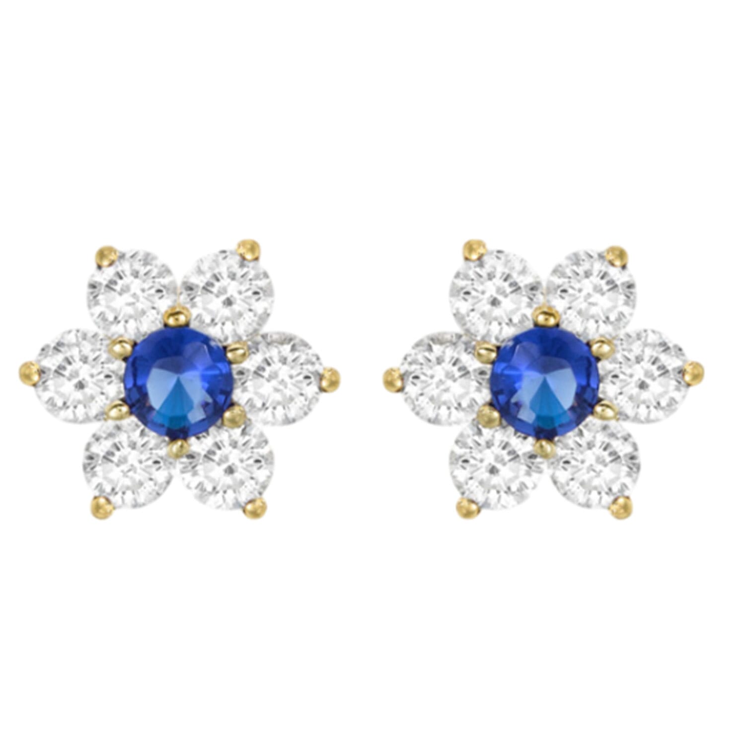 9K Gold Blue and White Floral Stud Earrings 7814497 0