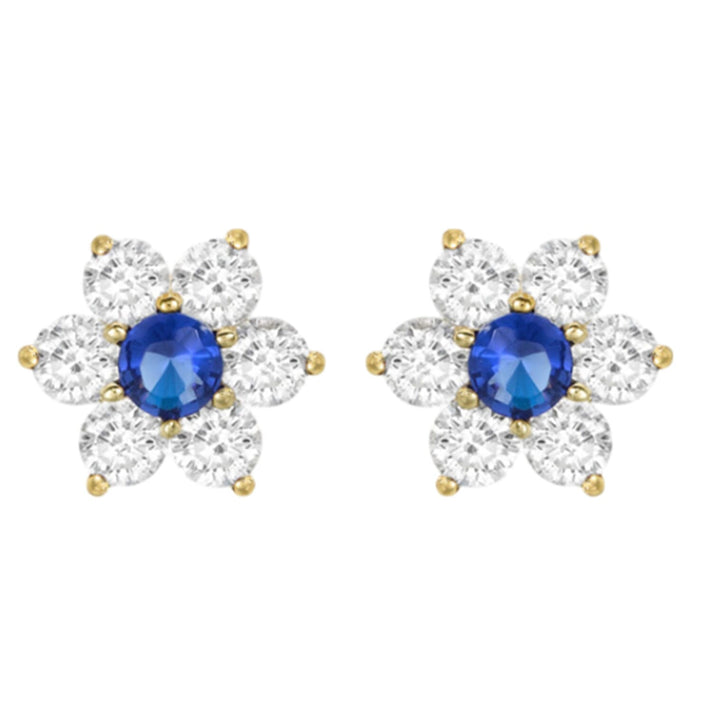 9K Gold Blue and White Floral Stud Earrings 7814497 1