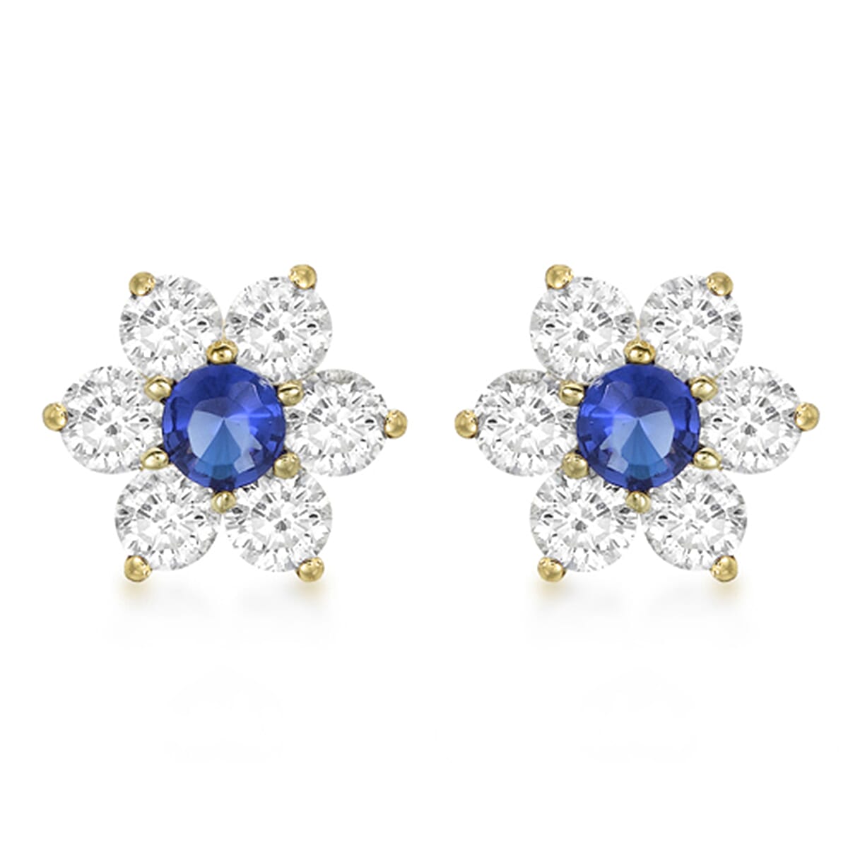 9K Gold Blue and White Floral Stud Earrings 7814497 1