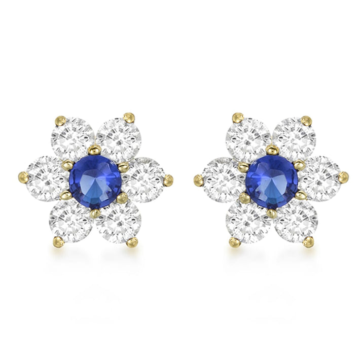 9K Gold Blue and White Floral Stud Earrings 7814497 2