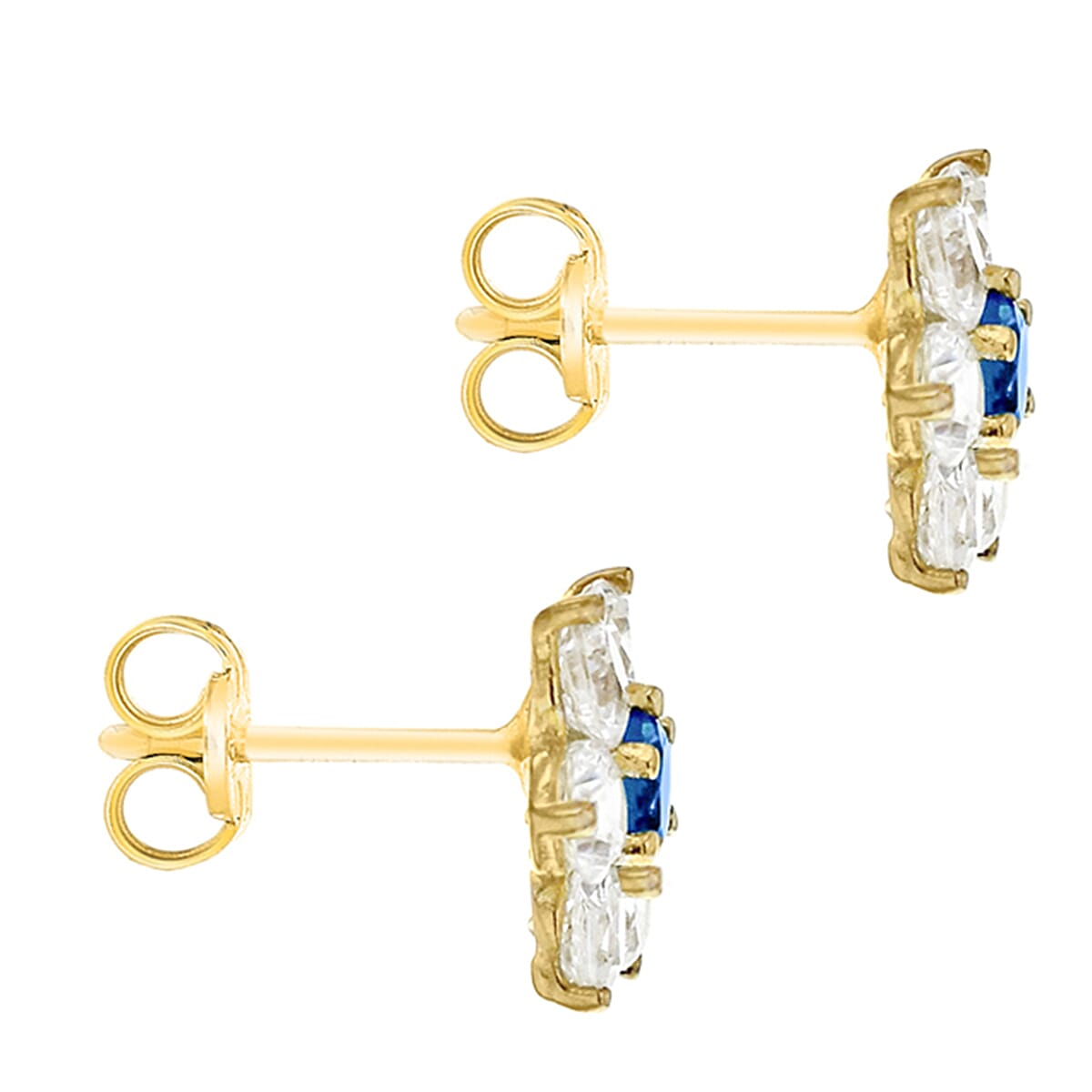 9K Gold Blue and White Floral Stud Earrings 7814497 2