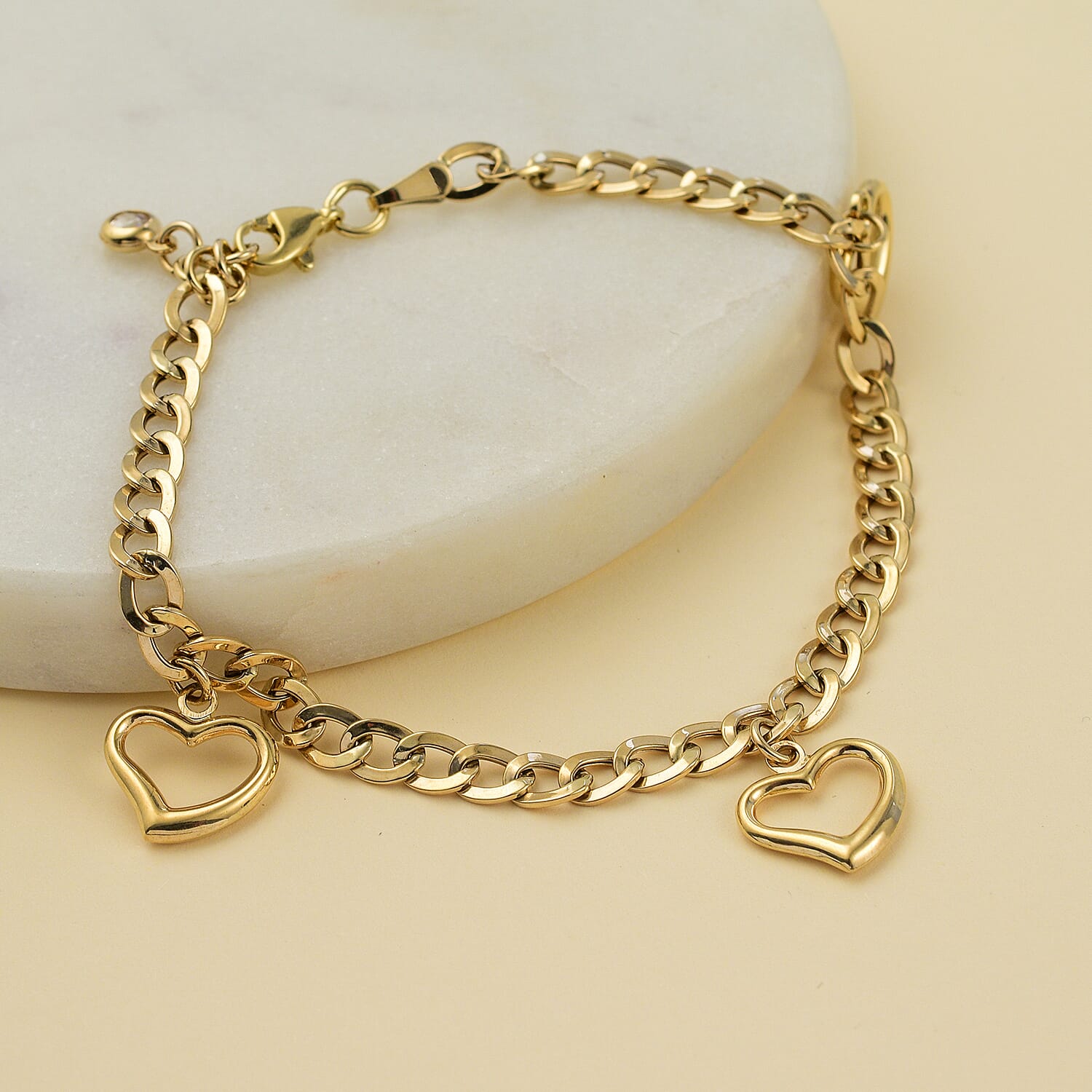 9K Yellow Gold Cubic Zirconia Heart Bracelet (Size - 7.5), Gold Wt. 4.75 Gms 7674868 1