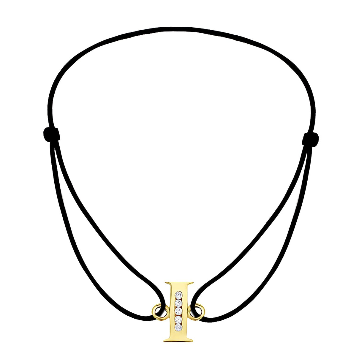 I Initial Black Cord Adjustable Bracelet 4.5 Inch to 8 Inch in 9K Yellow Gold Cubic Zirconia 4.5mm x 9mm 7382293 0