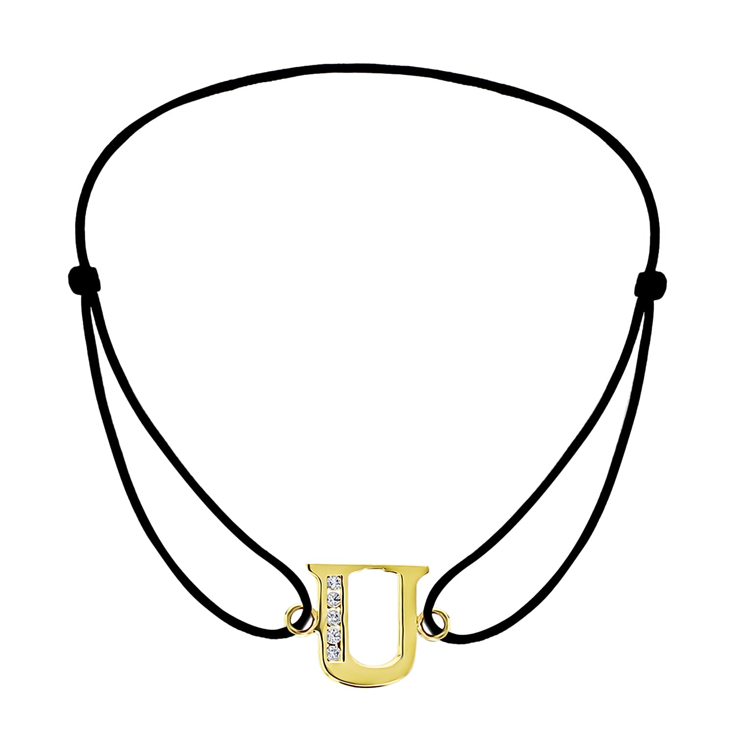 U Initial Black Cord Adjustable Bracelet 4.5 Inch to 8 Inch in 9K Yellow Gold Cubic Zirconia 9.5mm x 9.5mm 7382324 0