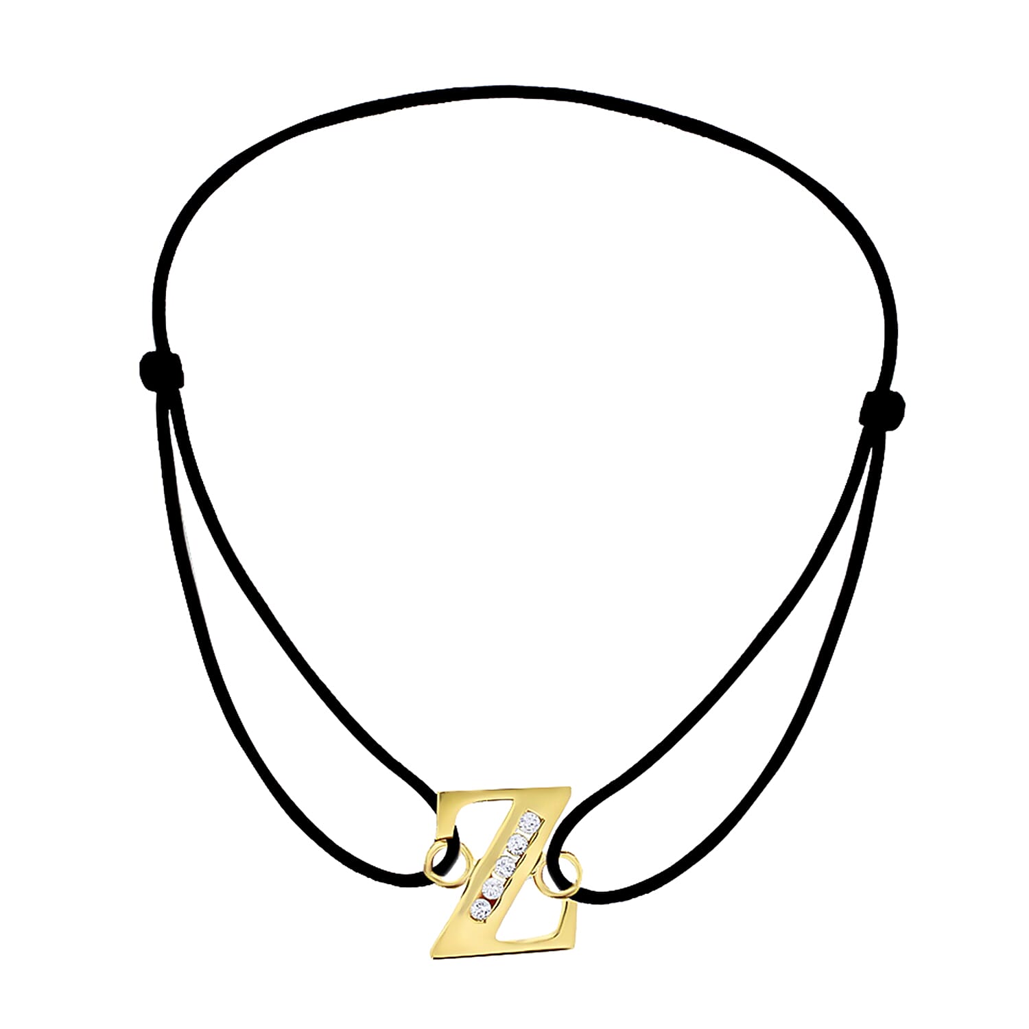 Z Initial Black Cord Adjustable Bracelet 4.5 Inch to 8 Inch in 9K Yellow Gold Cubic Zirconia 8mm x 9mm 7385737 0
