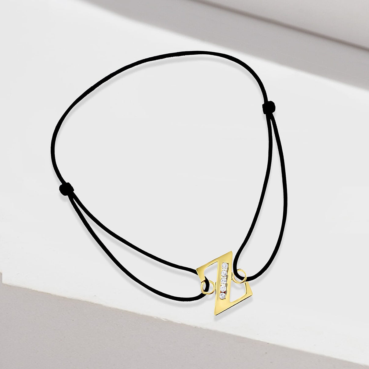 Z Initial Black Cord Adjustable Bracelet 4.5 Inch to 8 Inch in 9K Yellow Gold Cubic Zirconia 8mm x 9mm 7385737 1