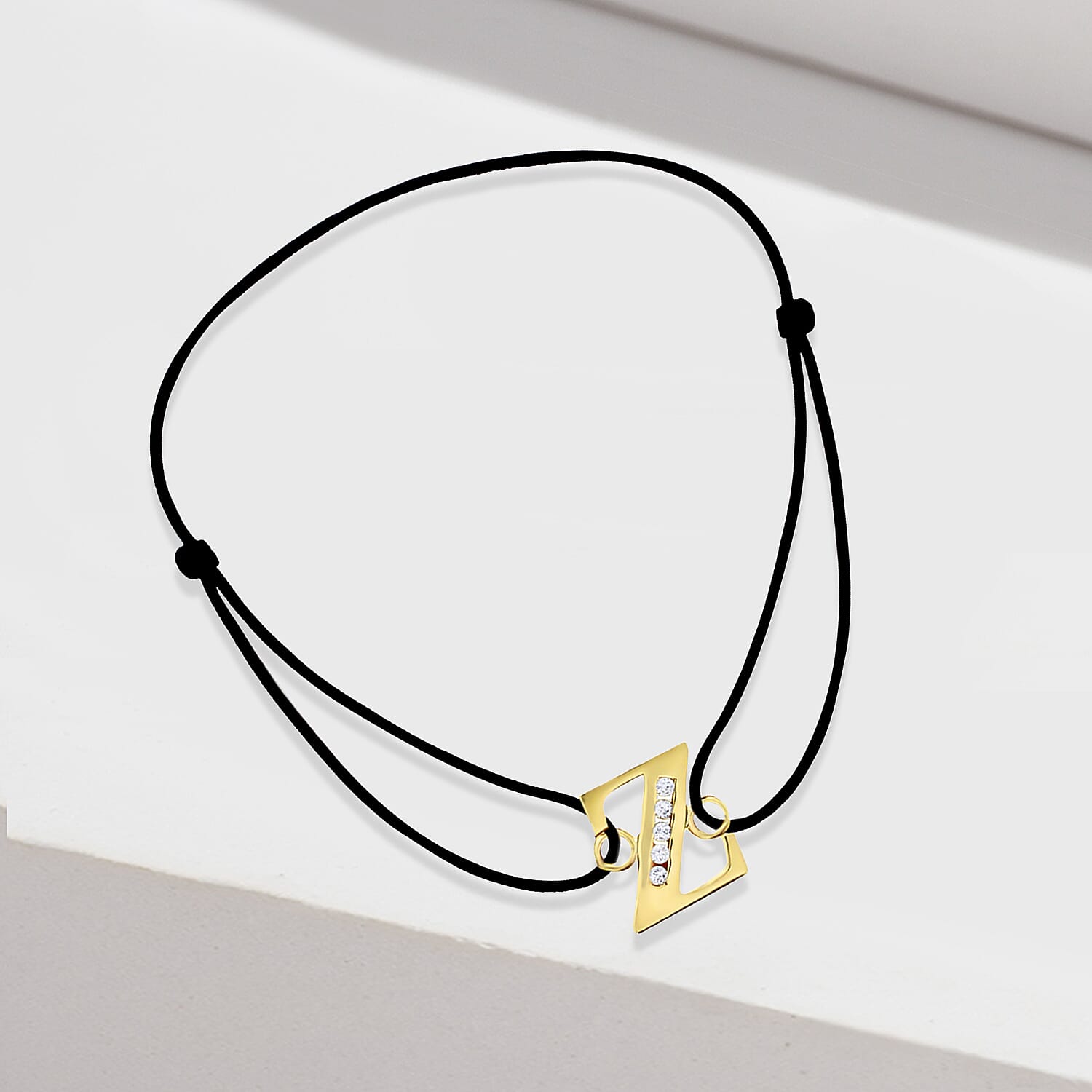 Z Initial Black Cord Adjustable Bracelet 4.5 Inch to 8 Inch in 9K Yellow Gold Cubic Zirconia 8mm x 9mm 7385737 1