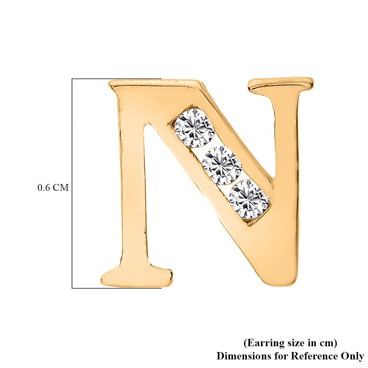 N Initial Stud Earrings in 9K Yellow Gold Cubic Zirconia 6mm x 6mm 7387880 5
