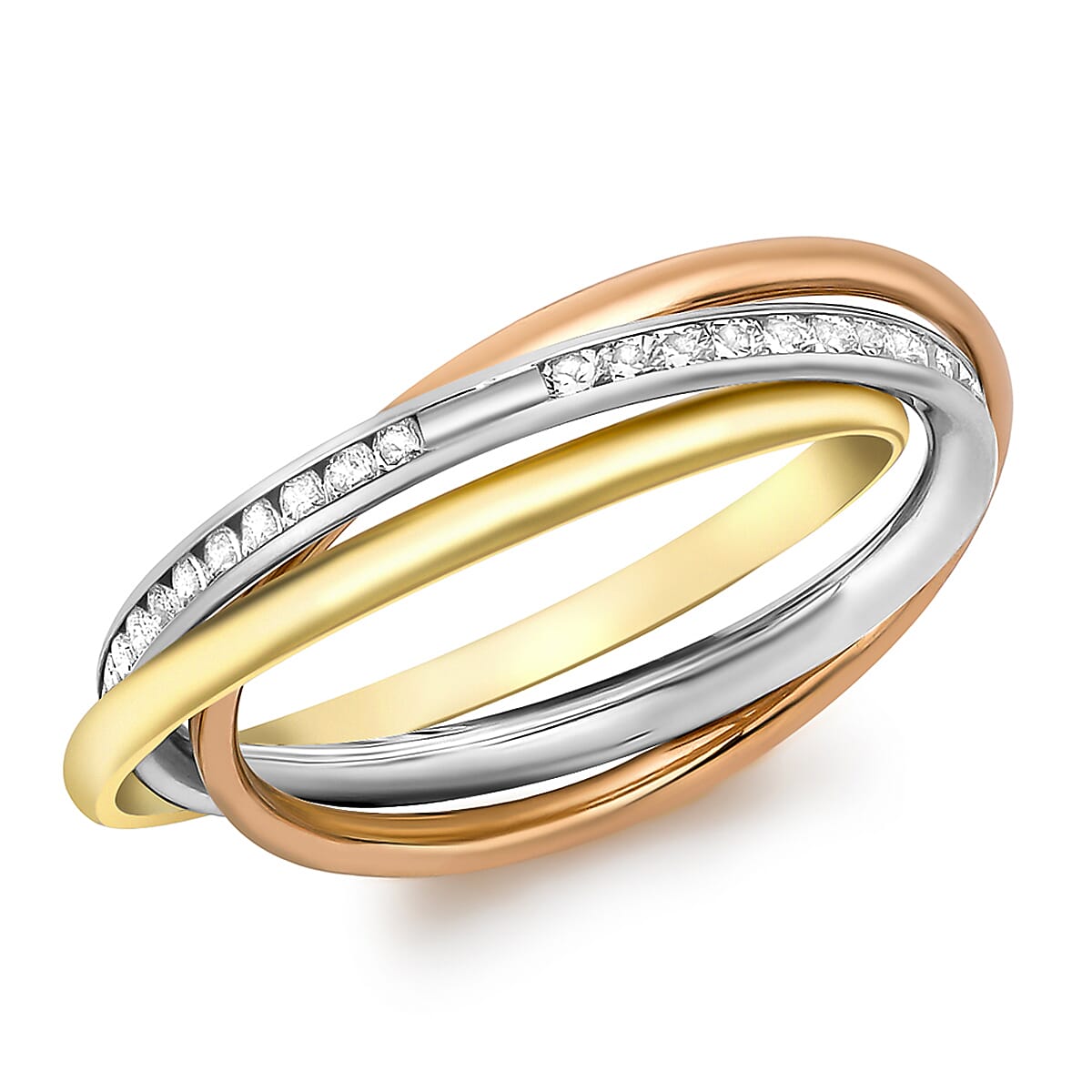 9K Gold Finest CZ Entwined Ring in Tri-Colour 7661604 0