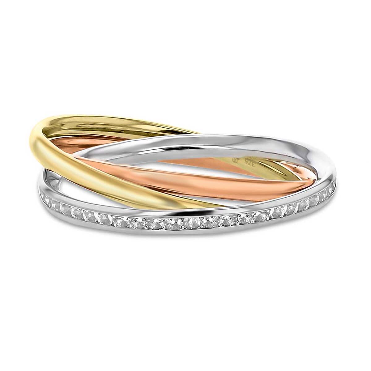 9K Gold Finest CZ Entwined Ring in Tri-Colour 7661604 1