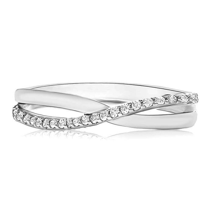 9K White Gold Finest CZ Crossover Ring 7662145 2