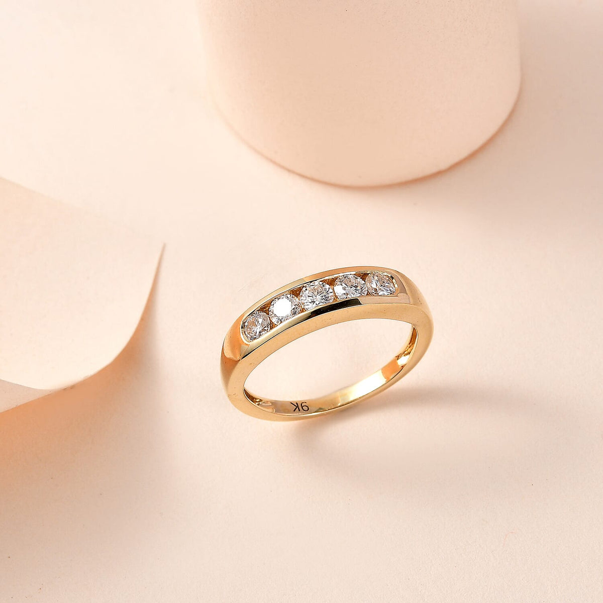 9K Yellow Gold Moissanite 5 Stone Engagement Ring 7621585 1