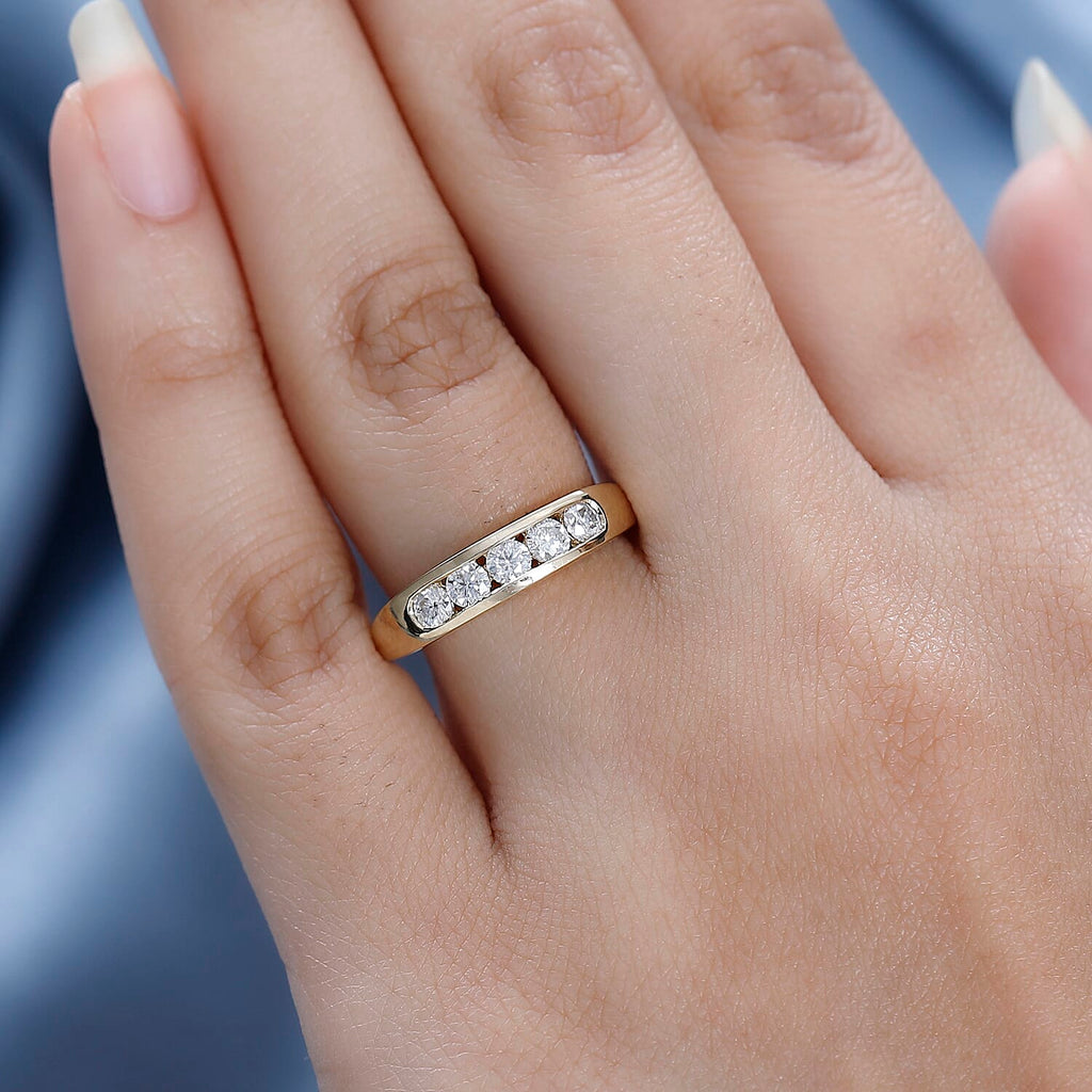 9K Yellow Gold Moissanite 5 Stone Band Ring