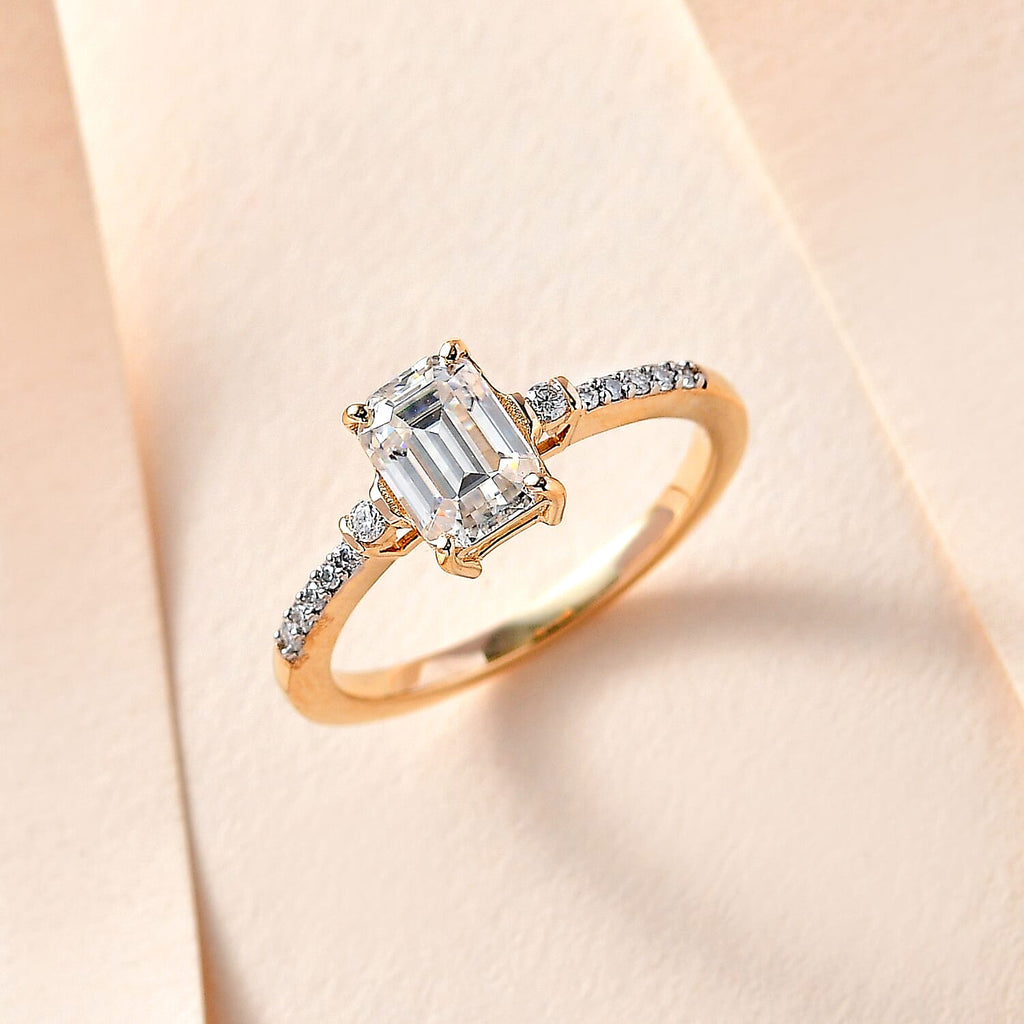 9K Yellow Gold Moissanite Ring 1.21 Ct