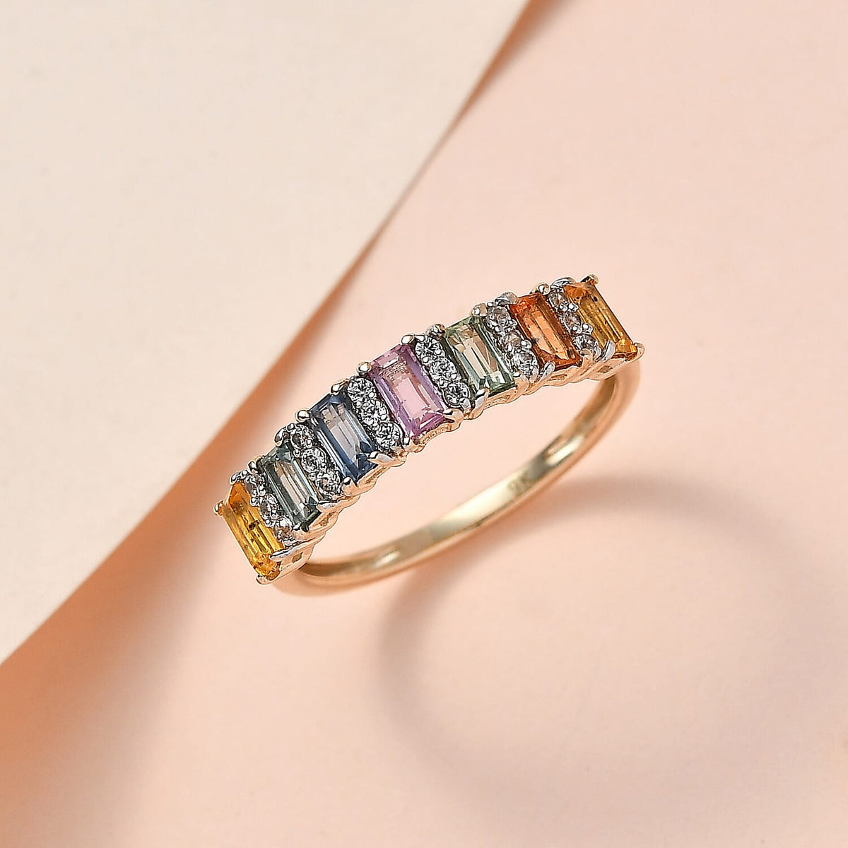 9K Yellow Gold Multi Sapphire and Natural Zircon Ring 1.21 Ct 7545381 2