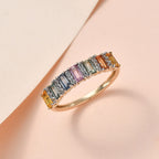 9K Yellow Gold Multi Sapphire and Natural Zircon Ring 1.21 Ct