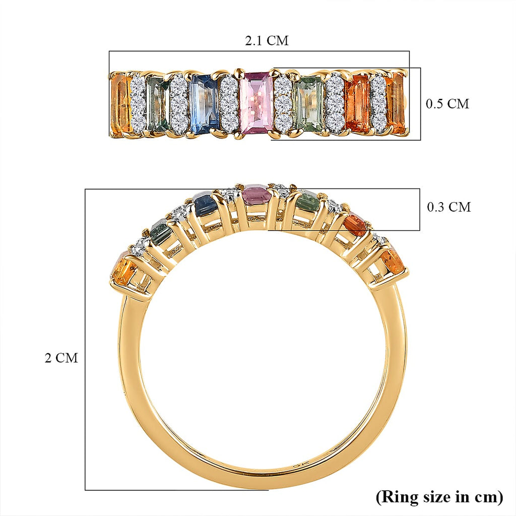 9K Yellow Gold Multi Sapphire and Natural Zircon Ring 1.21 Ct