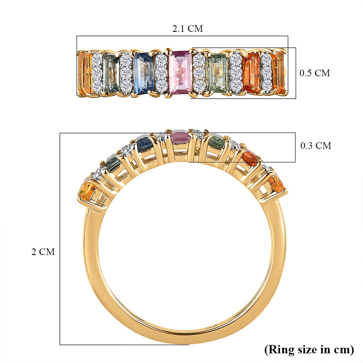 9K Yellow Gold Multi Sapphire and Natural Zircon Ring 1.21 Ct 7545381 6