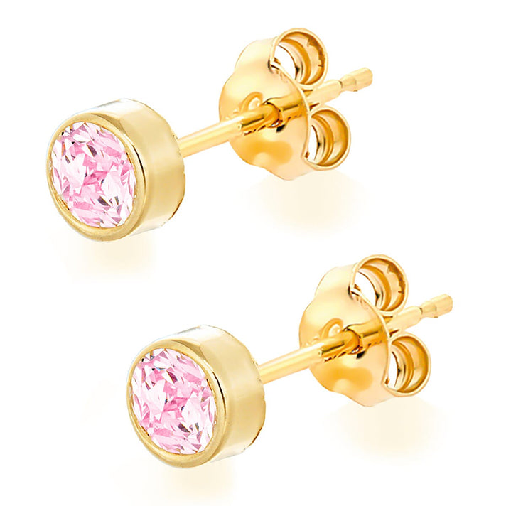 9K Gold Round Pink Cubic Zircon Stud Earrings 7813644 2