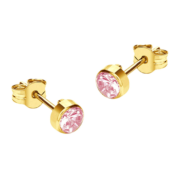 9K Gold Round Pink Cubic Zircon Stud Earrings 7813698 1