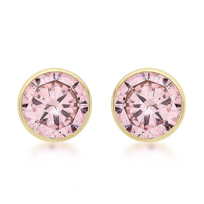9K Gold Round Pink Cubic Zircon Stud Earrings 7813698 2