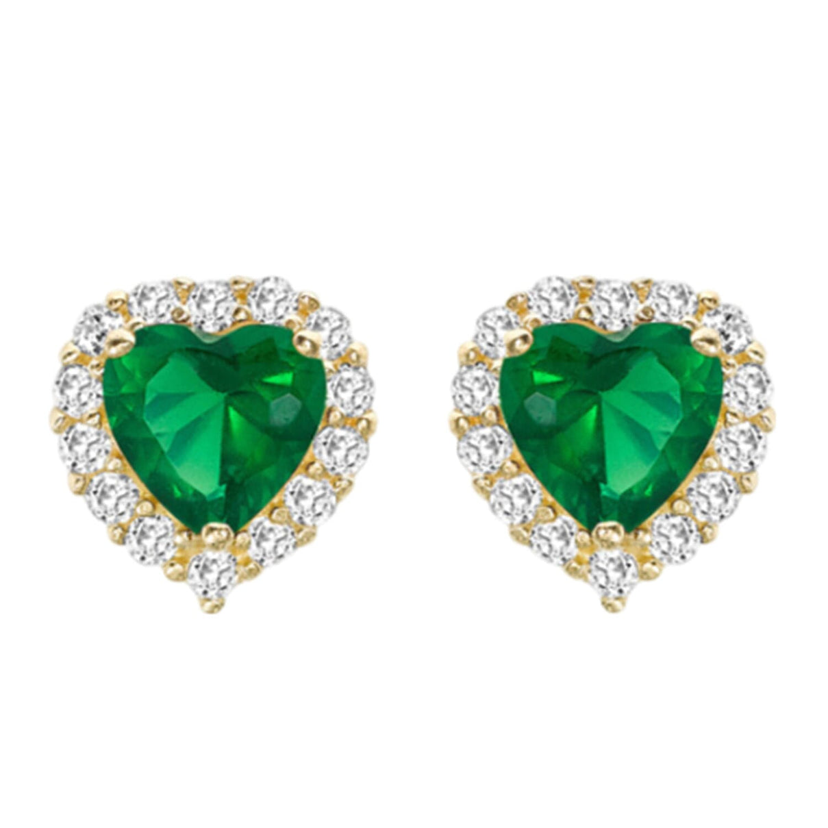 9K Gold Green and White Heart Stud Earrings 7814560 0