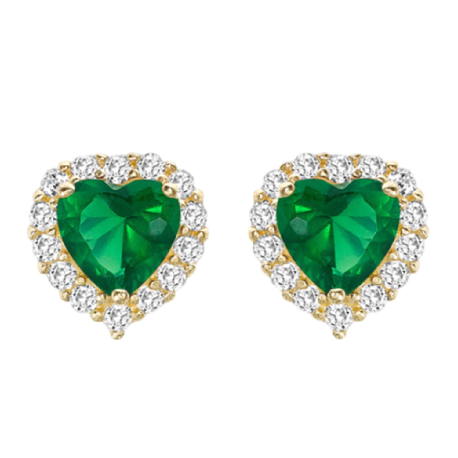 9K Gold Green and White Heart Stud Earrings 7814560 0