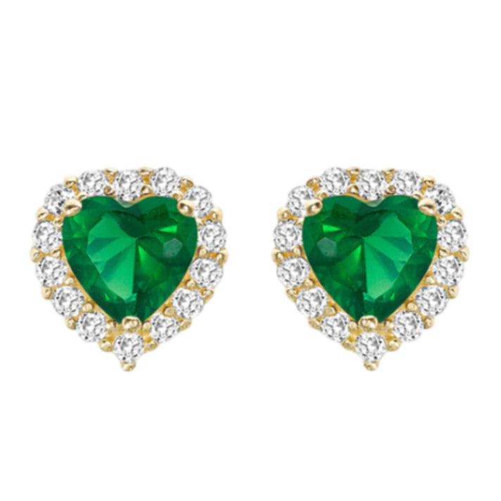 9K Gold Green and White Heart Stud Earrings 7814560 1