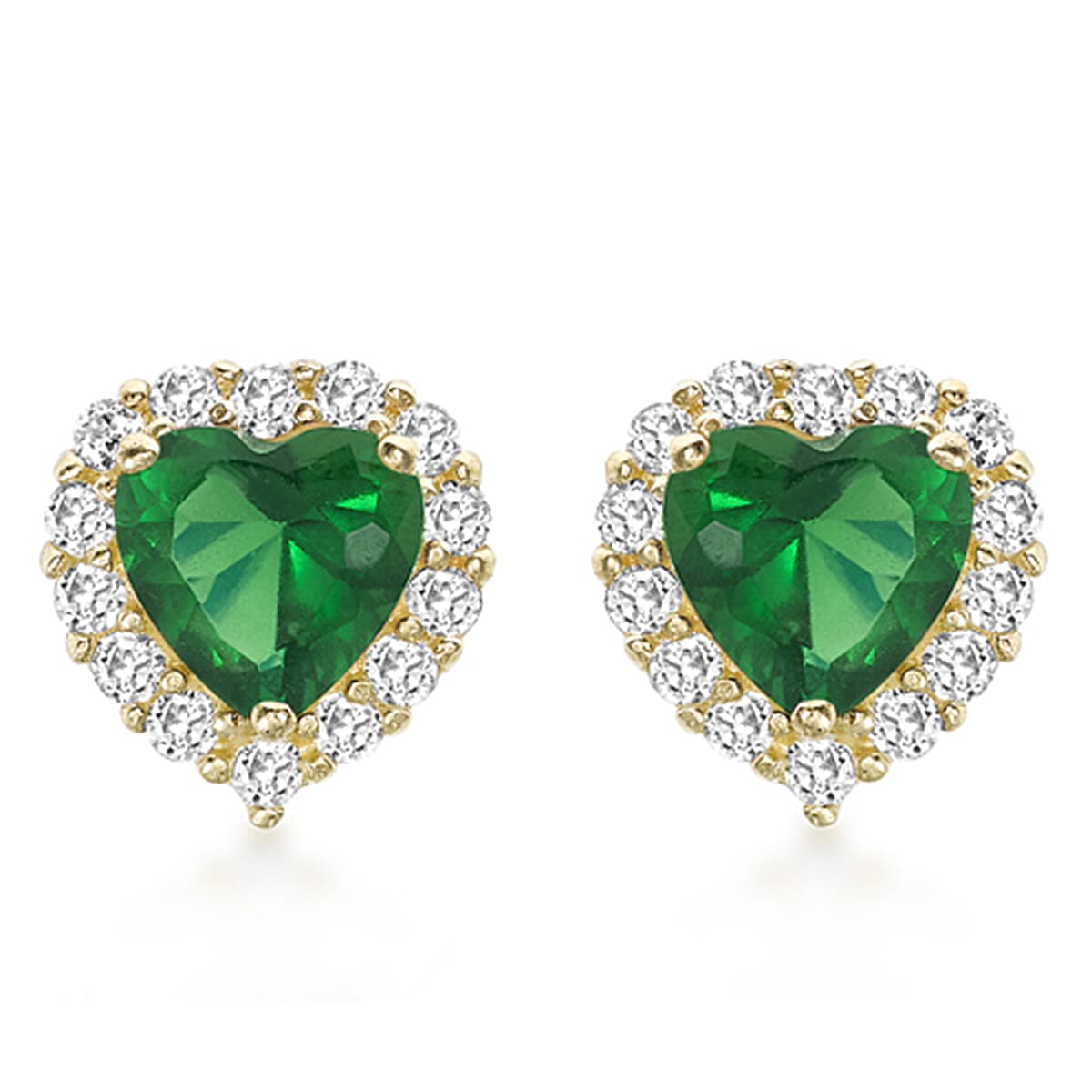 9K Gold Green and White Heart Stud Earrings 7814560 1