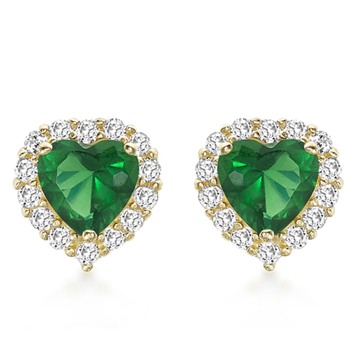 9K Gold Green and White Heart Stud Earrings 7814560 2