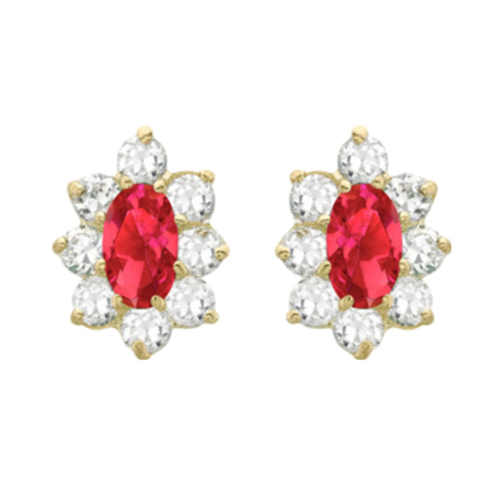 9K Gold Red and White Halo Stud Earrings 7814467 1