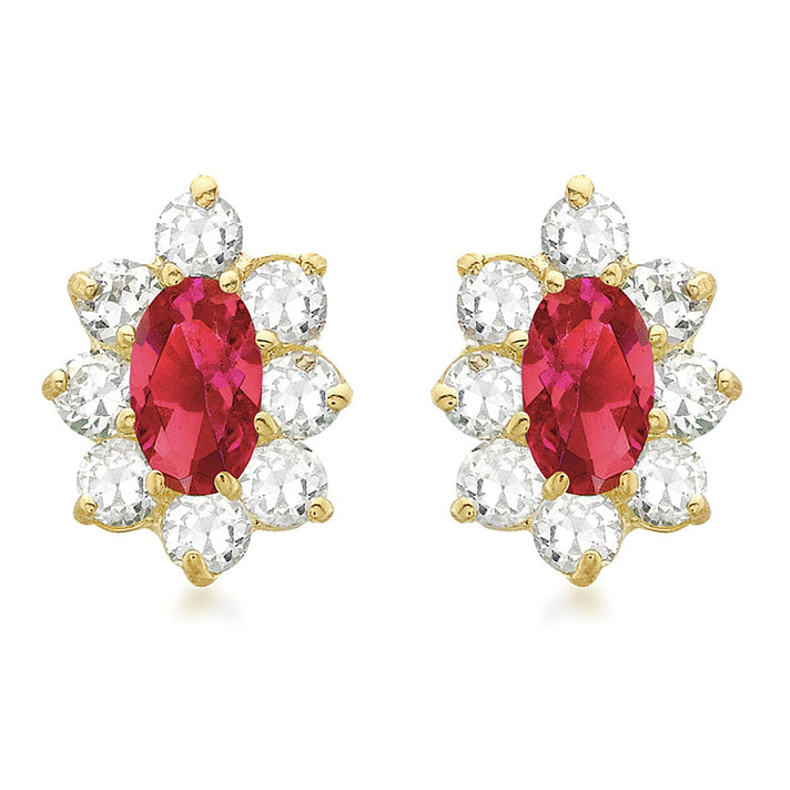 9K Gold Red and White Halo Stud Earrings 7814467 2