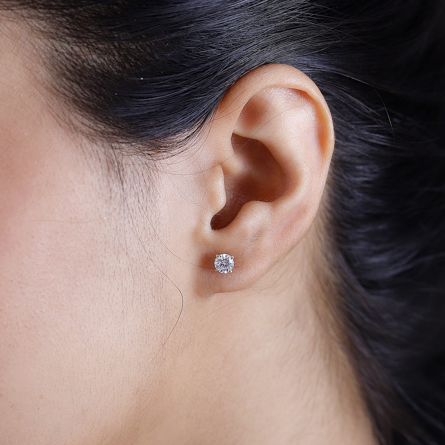 J Francis - 9K Yellow Gold A Swarovski Zirconia Solitaire Stud Push Post Earring 1.49 ct. 7932453 5