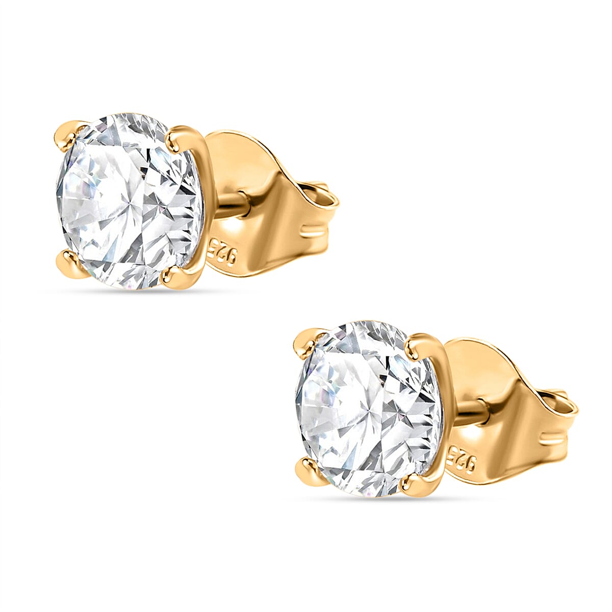 J Francis - 9K Yellow Gold A Swarovski Zirconia Solitaire Stud Push Post Earring 1.49 ct. 7932453 7