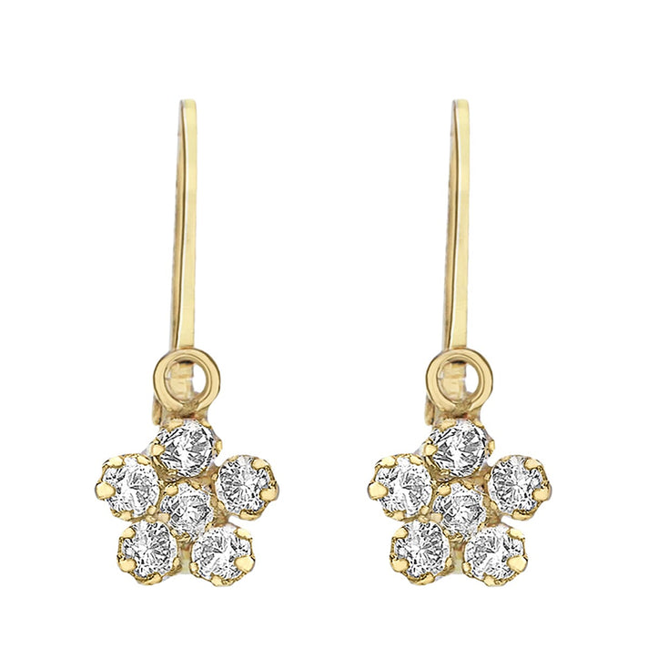 9K Gold Cubic Zircon Flower Drop Earrings 7813640 2