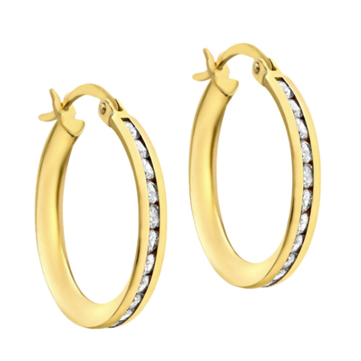 9K Gold Cubic Zircon Half Eternity CreoleEarrings 7814313 1