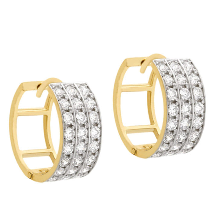 9K Gold Three Row Round Cubic Zircon Huggy Earrings 7814087 1