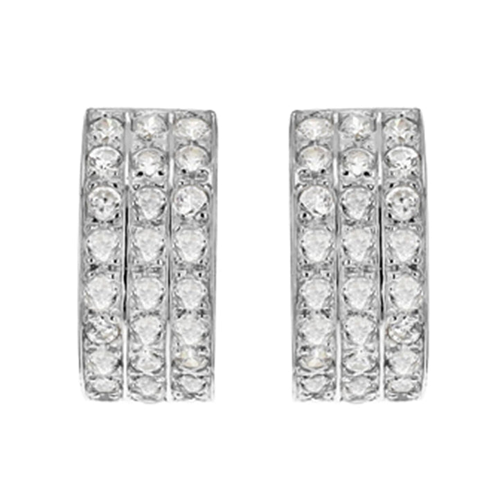 9K Gold Three Row Round Cubic Zircon Huggy Earrings 7814087 2