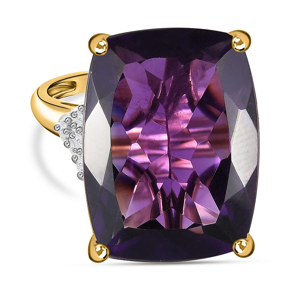 9K Yellow Gold Amethyst and Moissanite Ring 14.32 Ct