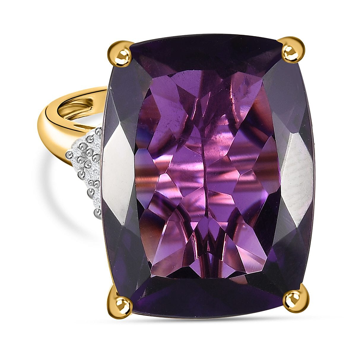 9K Yellow Gold AA African Amethyst , Moissanite Main Stone With Side Stone Ring Gem wt.14.32 ct, Gold Wt. 4.60 Gms. 7270615 0