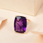 9K Yellow Gold Amethyst and Moissanite Ring 14.32 Ct