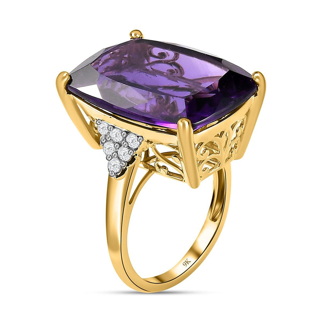 9K Yellow Gold Amethyst and Moissanite Ring 14.32 Ct