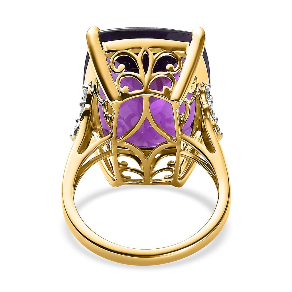 9K Yellow Gold Amethyst and Moissanite Ring 14.32 Ct