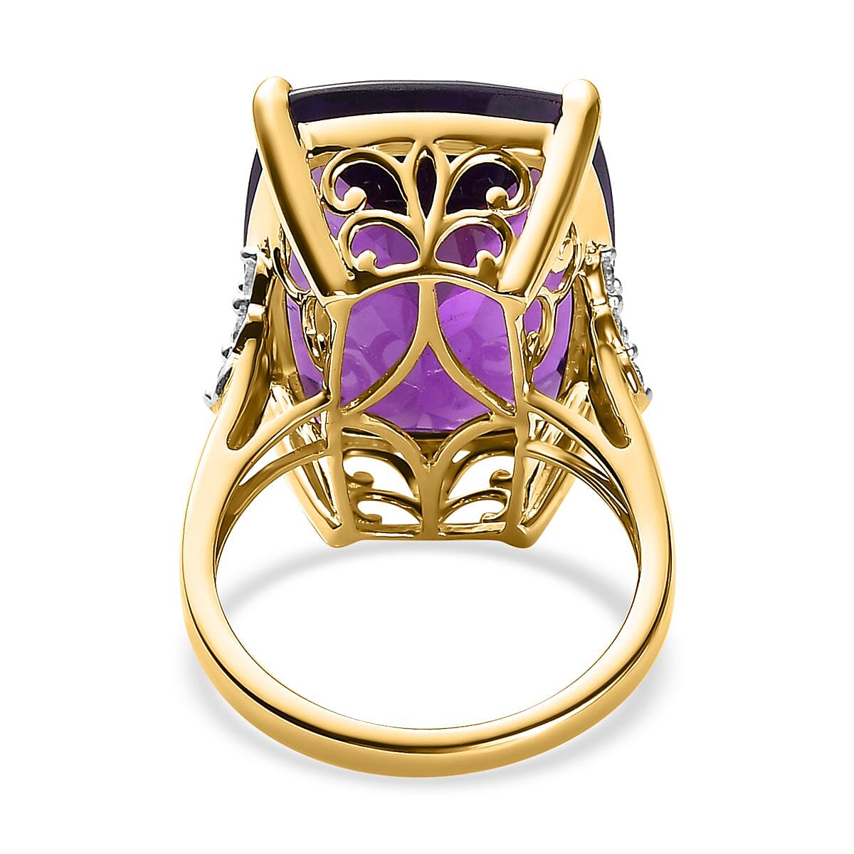 9K Yellow Gold AA African Amethyst , Moissanite Main Stone With Side Stone Ring Gem wt.14.32 ct, Gold Wt. 4.60 Gms. 7270615 4