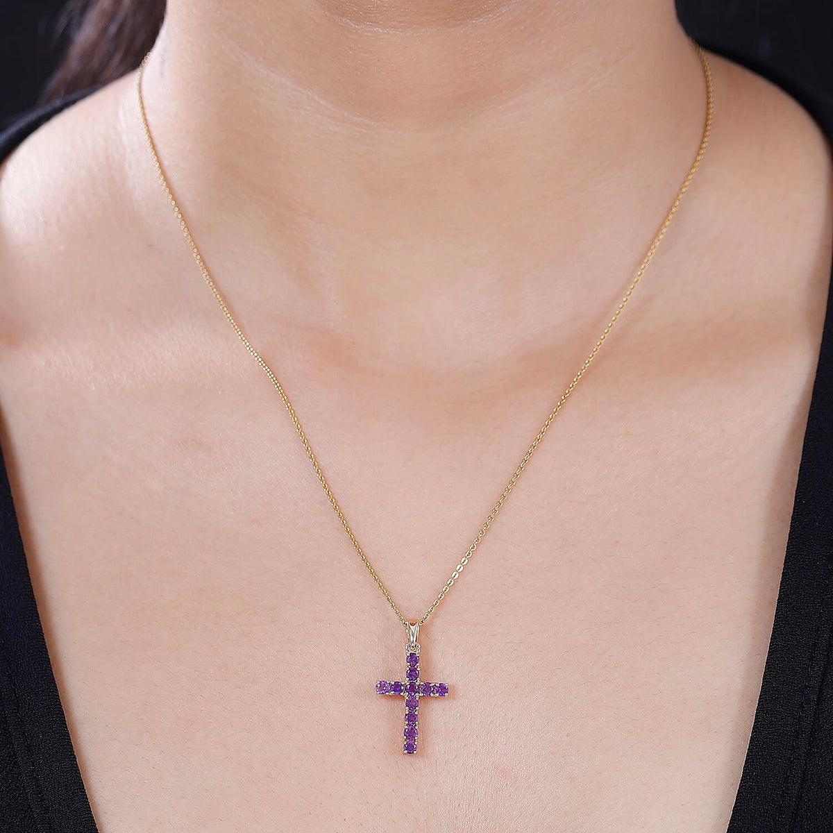 Birthstone Cross Collection - 9K Yellow Gold AA African Amethyst Cross Cross Pendant 7847263 1